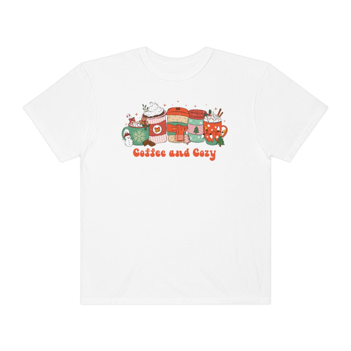Coffee and Cozy Comfort Colors Retro Christmas Shirt, Christmas Coffee, Peppermint Latte Shirt, Holiday Apparel