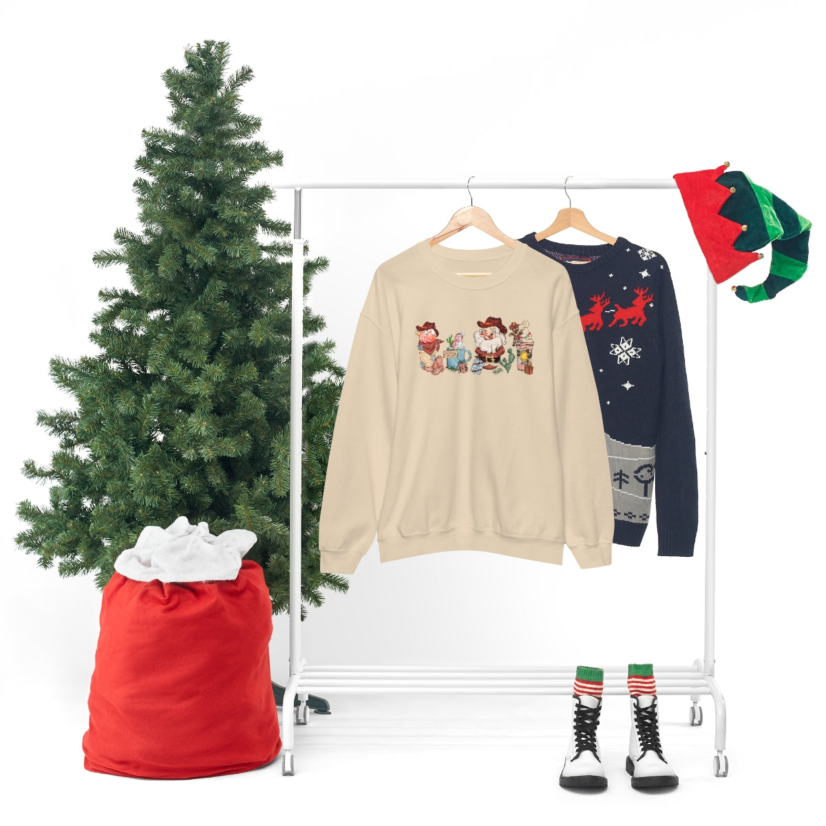 Christmas Coffee Sweatshirt Retro Western Santa