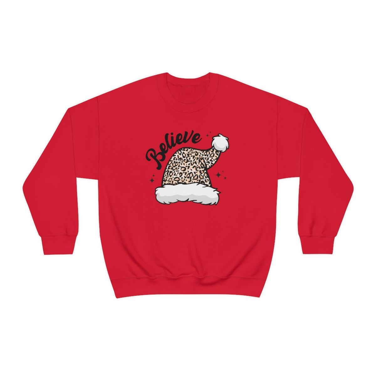 Believe Christmas Sweatshirt Leopard Santa Hat Holiday Apparel