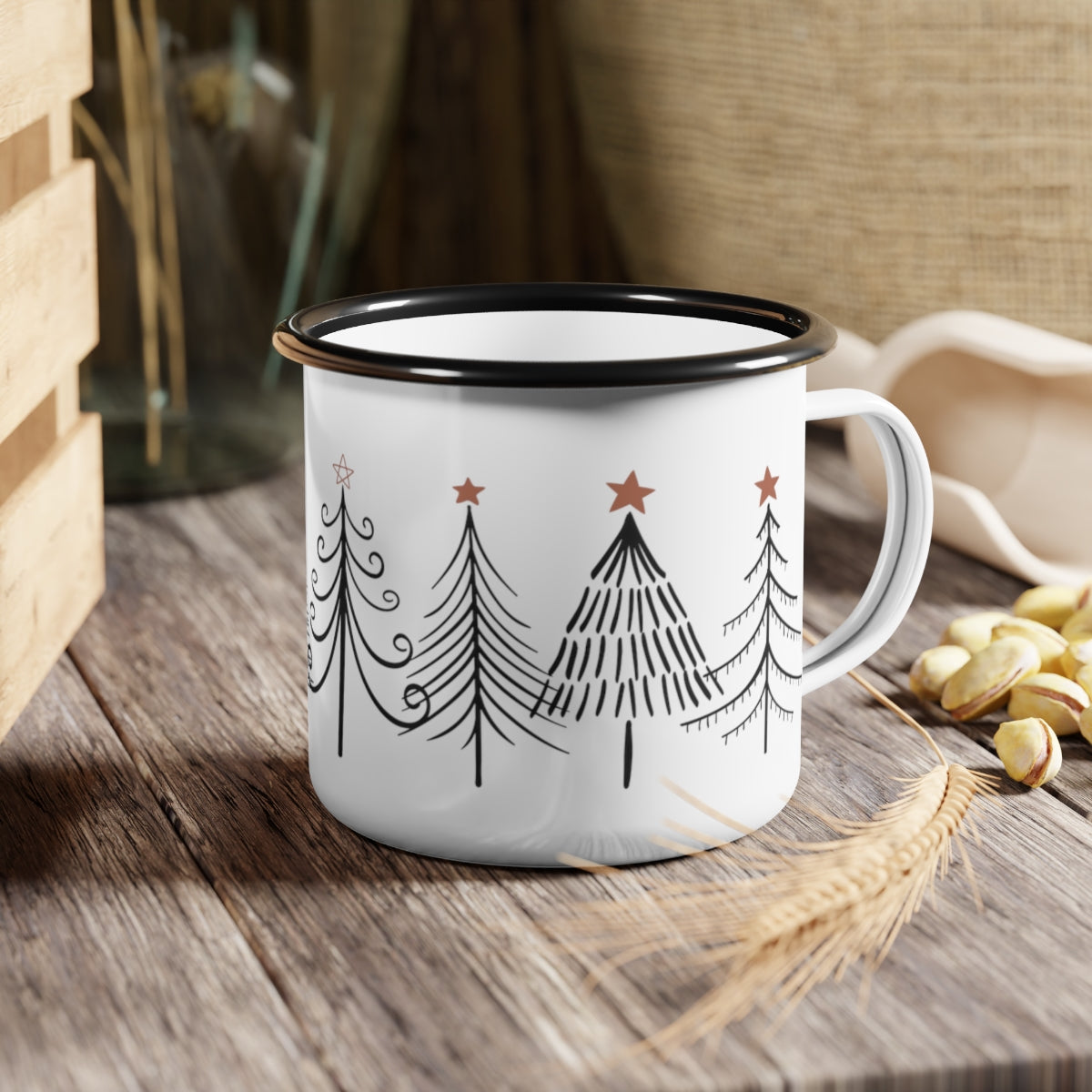 Minimalist Mid Century Modern Christmas Tree Enamel Camp Mug