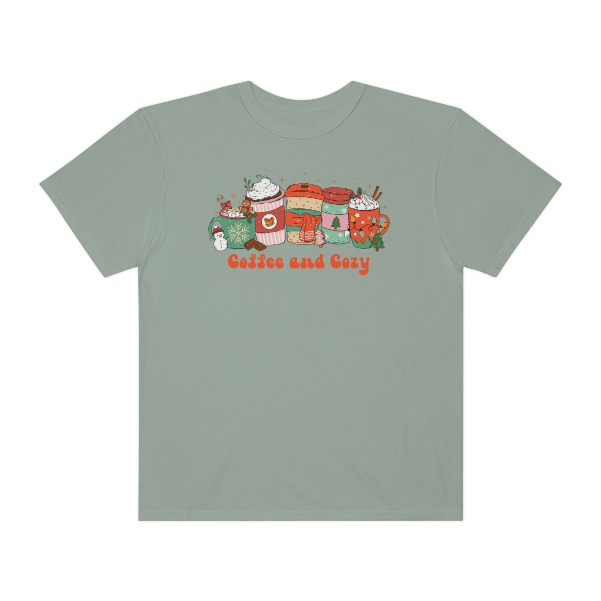 Coffee and Cozy Comfort Colors Retro Christmas Shirt, Christmas Coffee, Peppermint Latte Shirt, Holiday Apparel