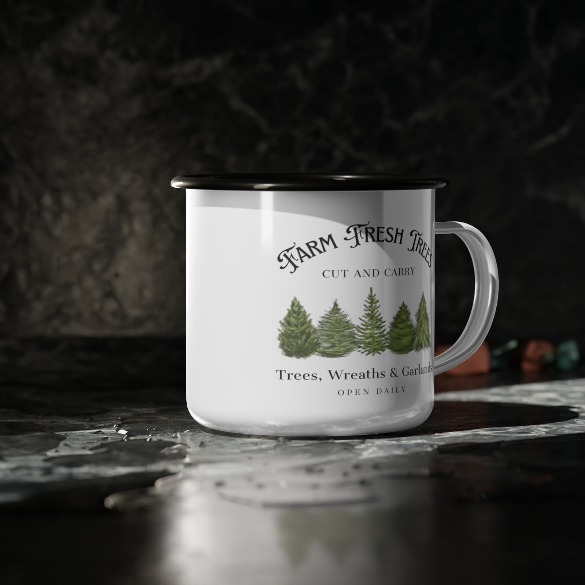 Farm Fresh Trees Sign Enamel Camp Cup Mug