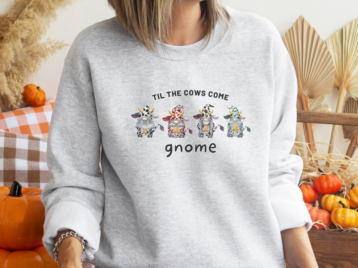 Til The Cows Come Gnome Sweatshirt, Funny Gnome Gifts, Gnome Shirt, Gnomes in Cow Print Sweaters, Winter Gnomes