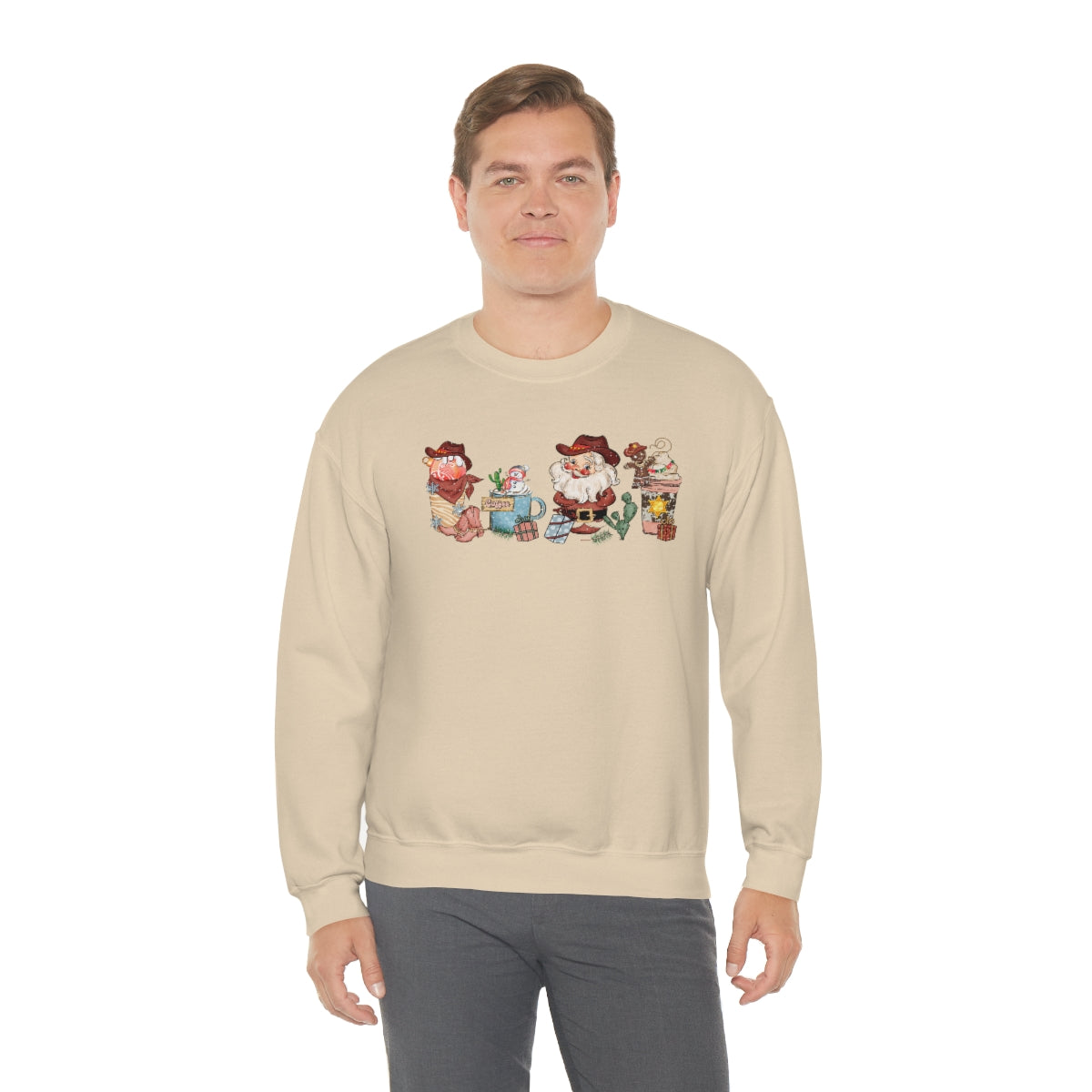 Christmas Coffee Sweatshirt Retro Western Santa