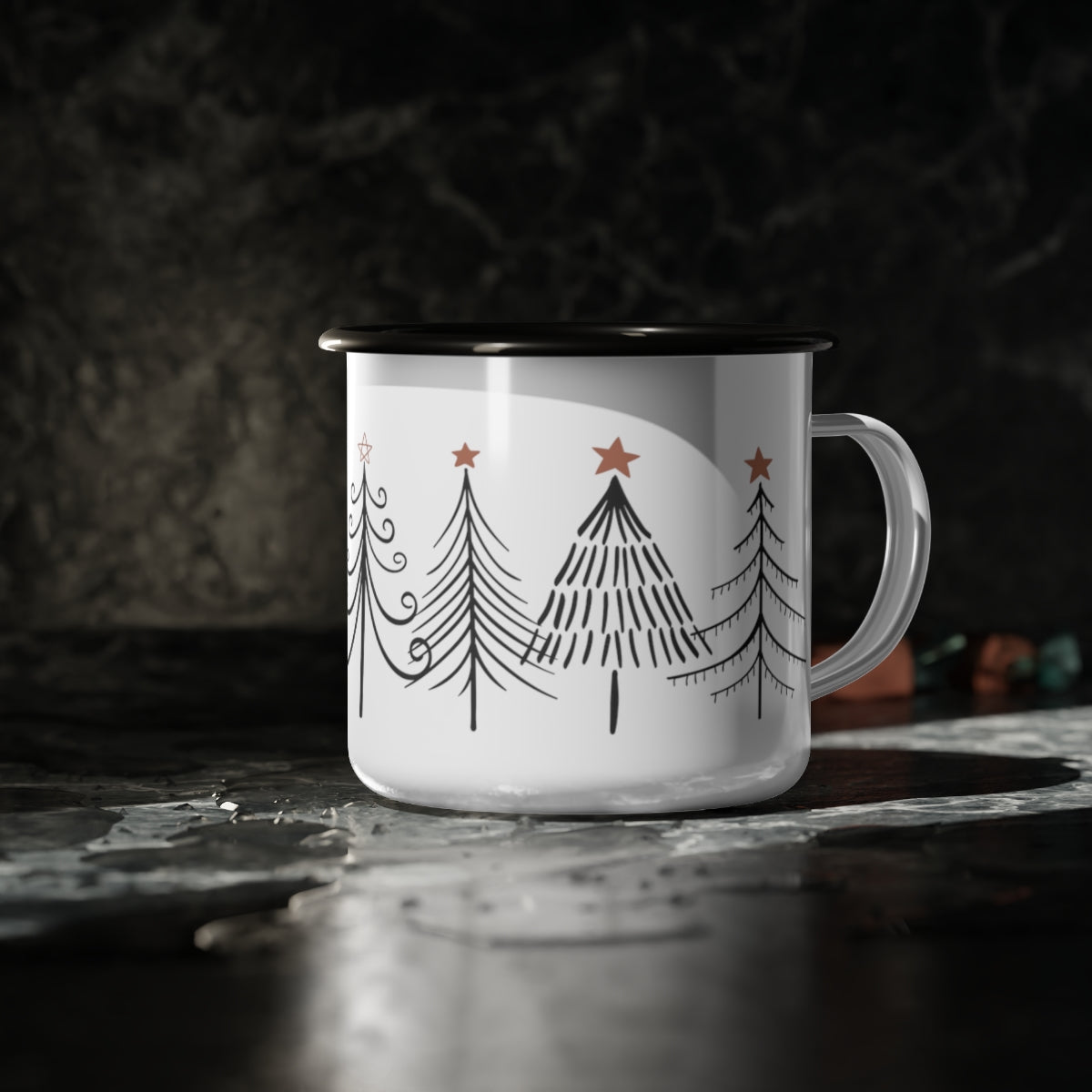 Minimalist Mid Century Modern Christmas Tree Enamel Camp Mug