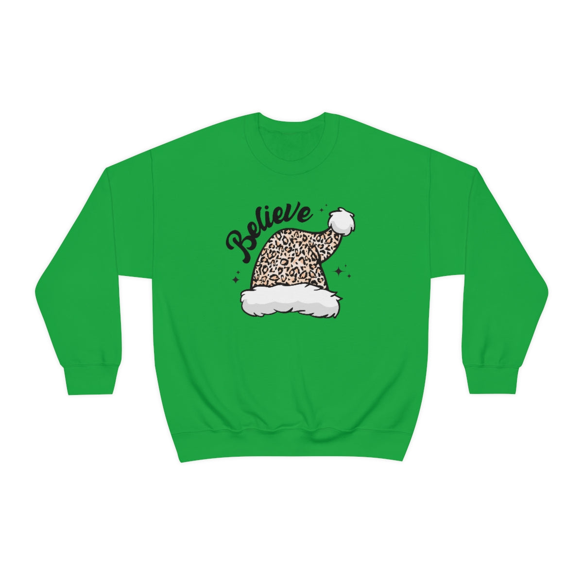 Believe Christmas Sweatshirt Leopard Santa Hat Holiday Apparel