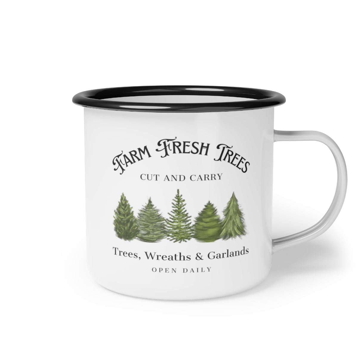 Farm Fresh Trees Sign Enamel Camp Cup Mug