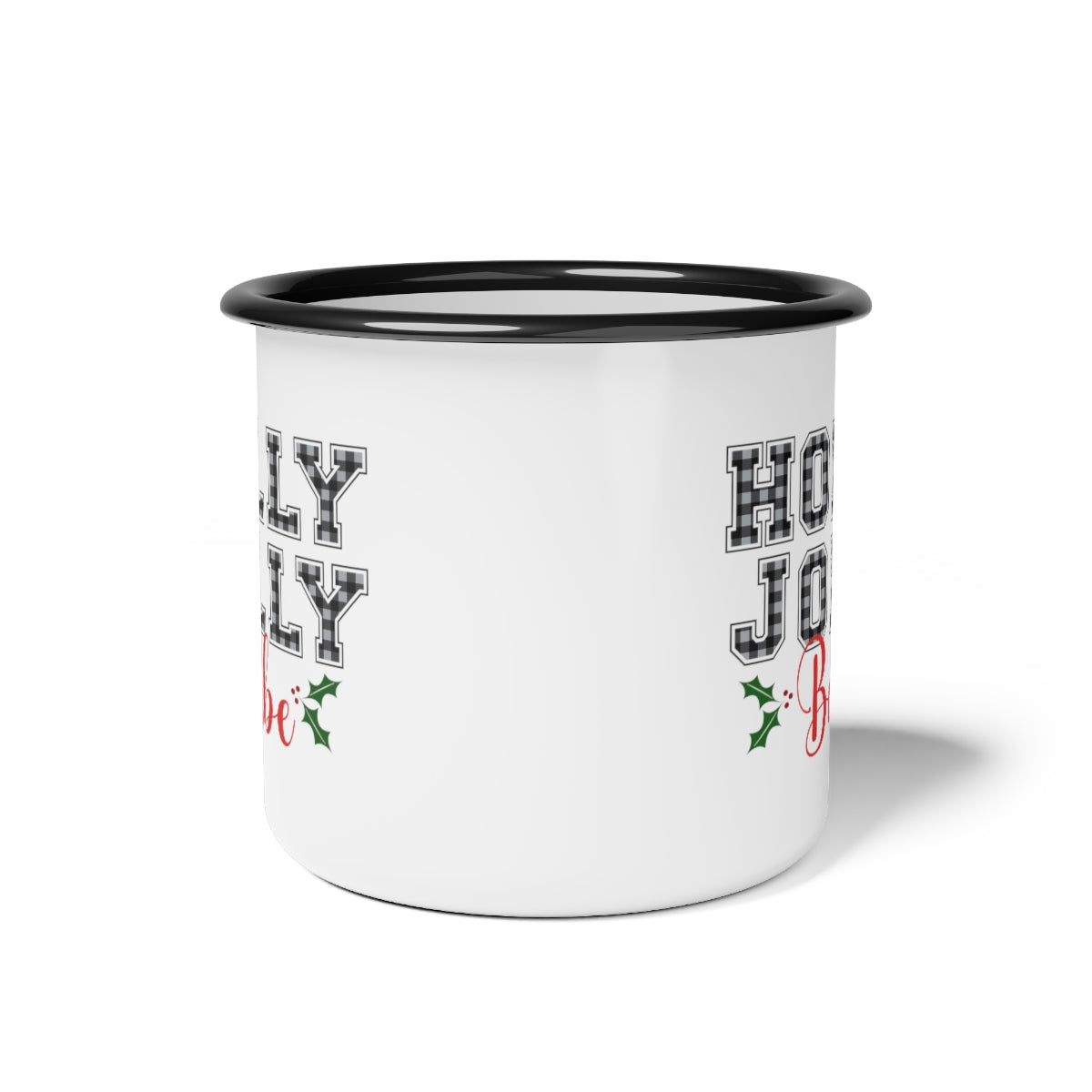 Holly Jolly Babe Black Rim Enamel Camp Cup Mug
