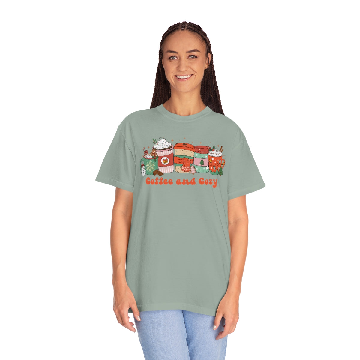 Coffee and Cozy Comfort Colors Retro Christmas Shirt, Christmas Coffee, Peppermint Latte Shirt, Holiday Apparel
