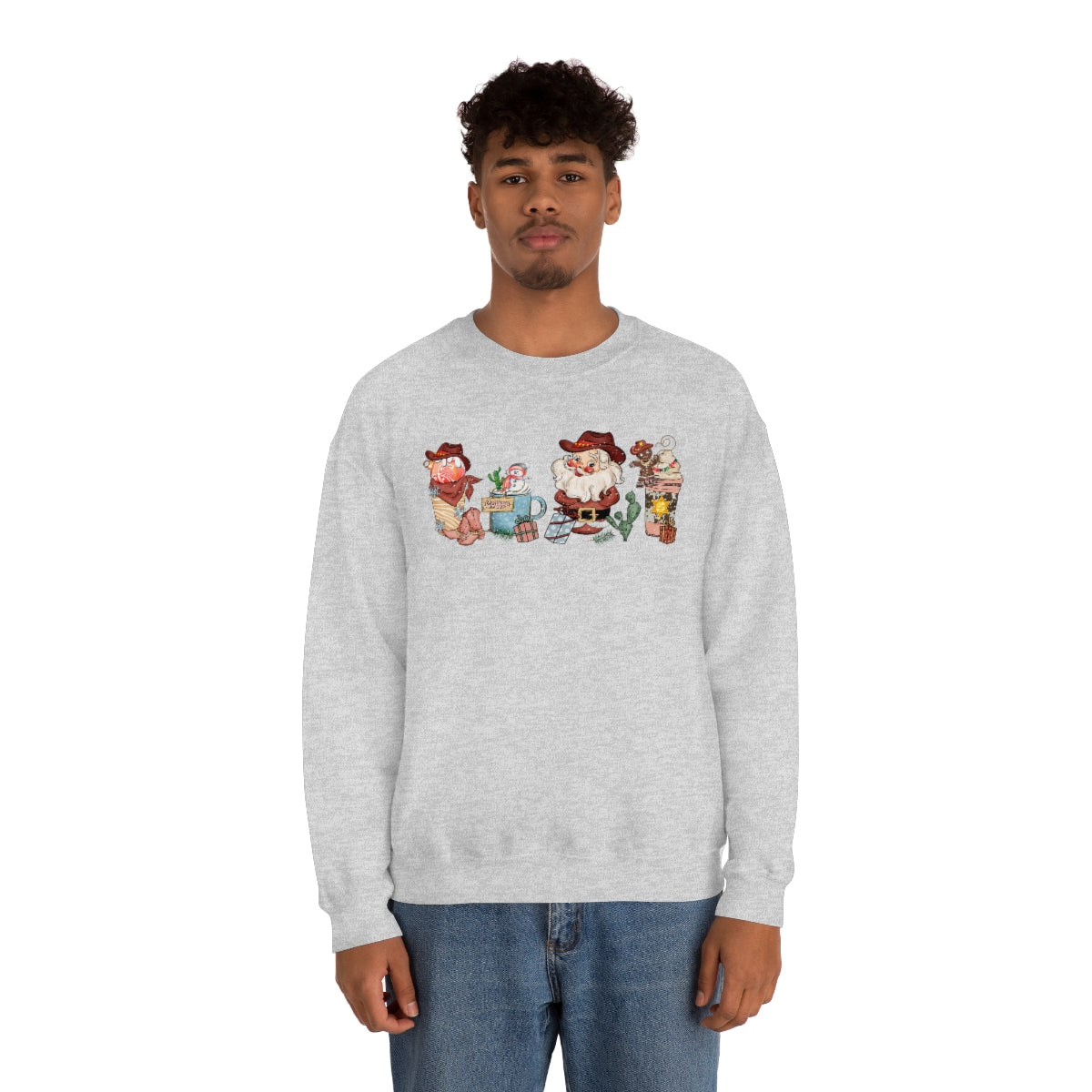 Christmas Coffee Sweatshirt Retro Western Santa