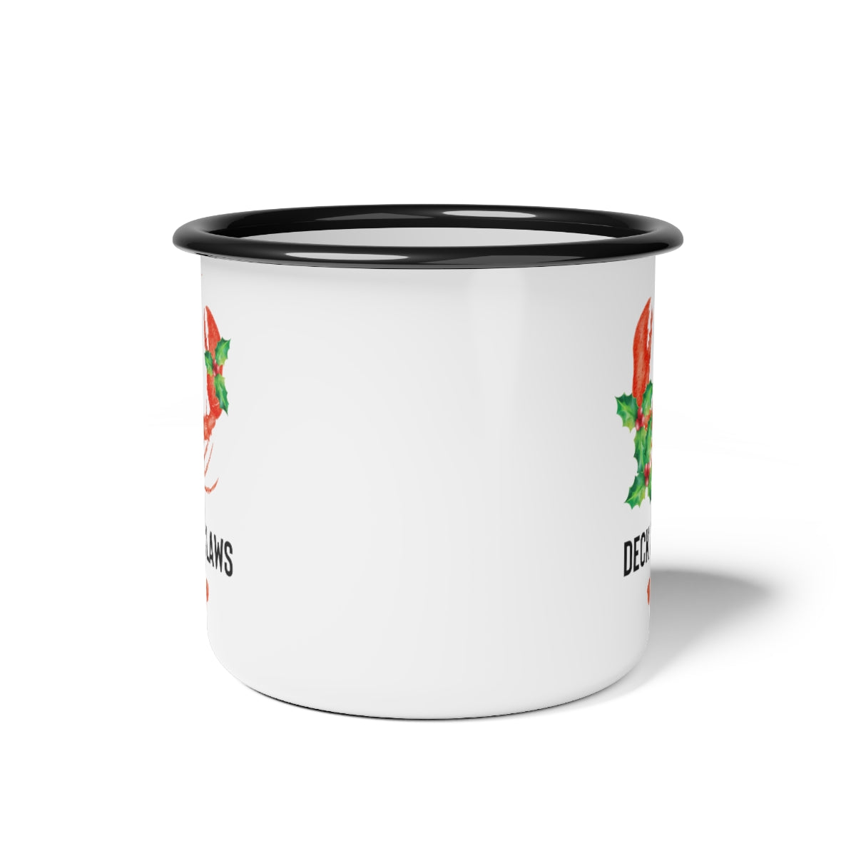 Deck the Claws Lobster Christmas Black Rim Enamel Camp Cup