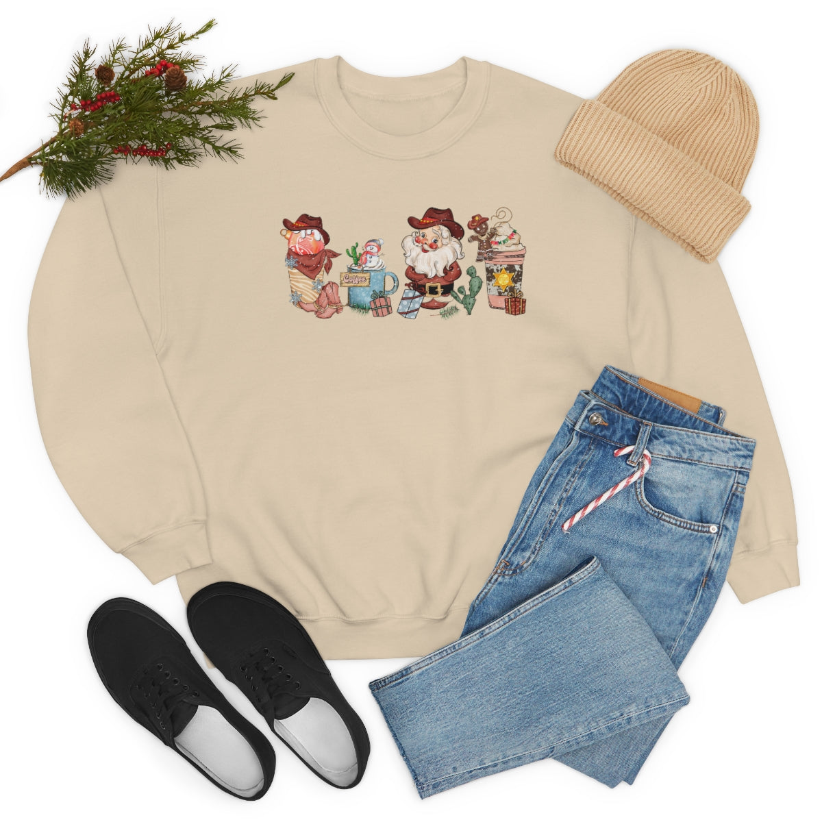 Christmas Coffee Sweatshirt Retro Western Santa