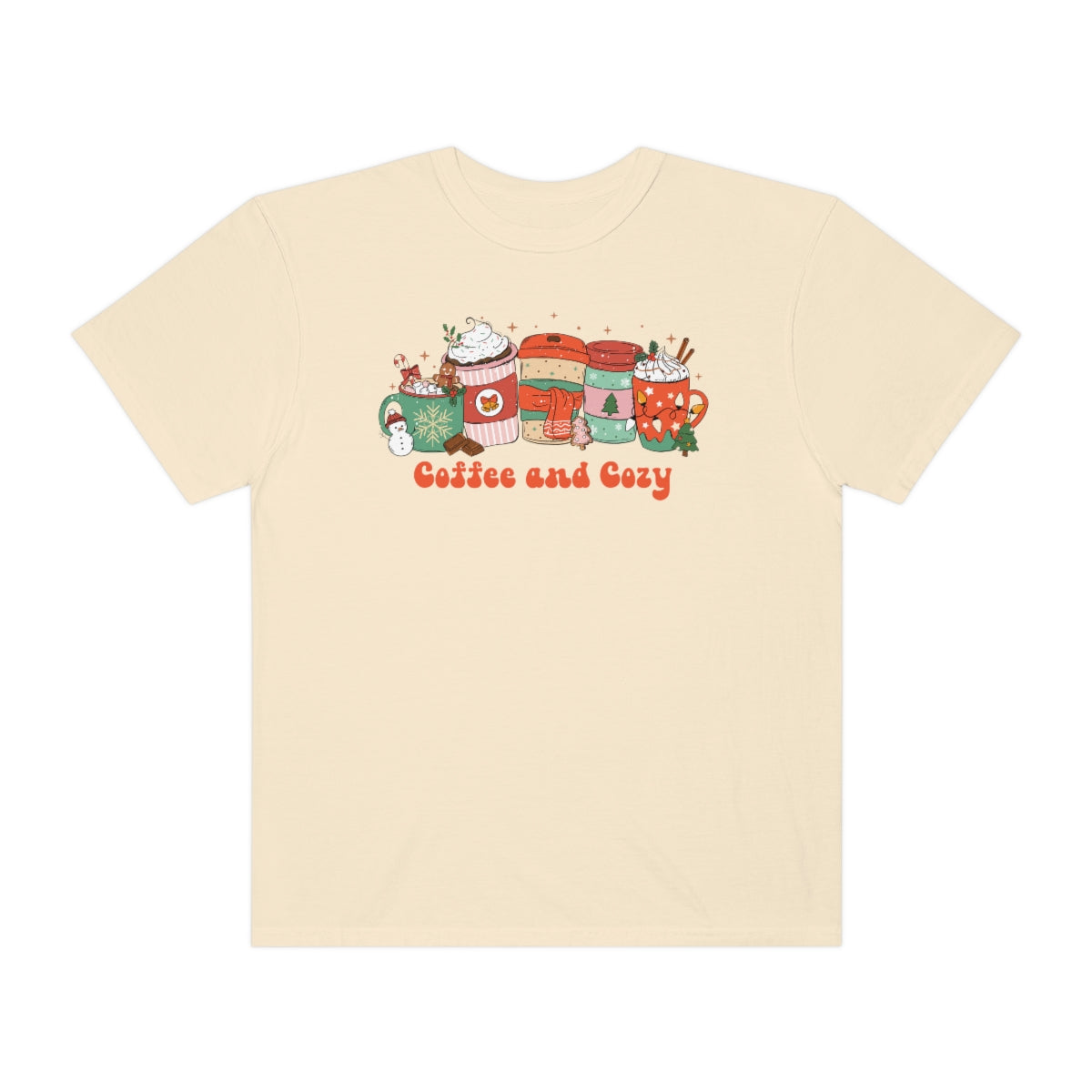 Coffee and Cozy Comfort Colors Retro Christmas Shirt, Christmas Coffee, Peppermint Latte Shirt, Holiday Apparel