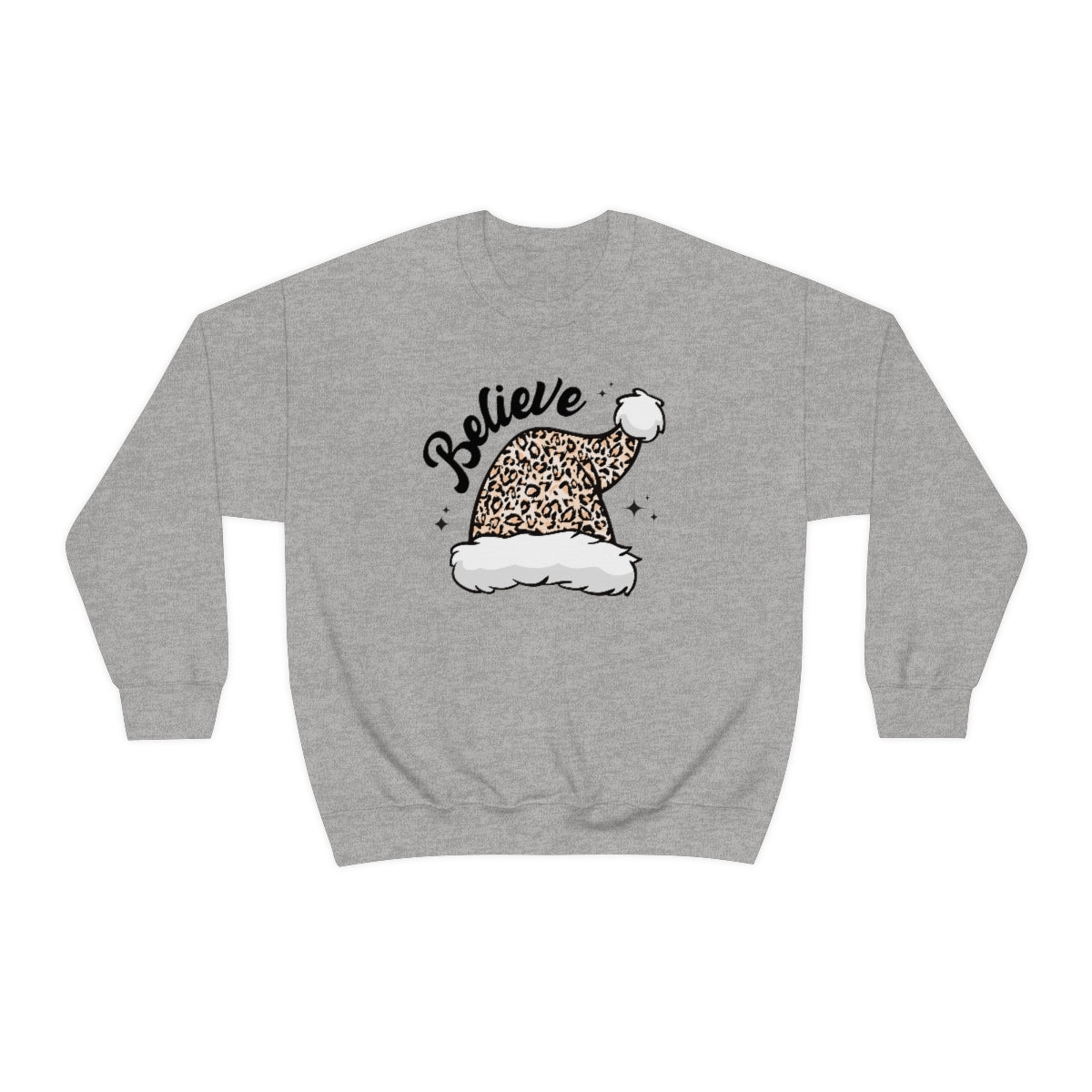 Believe Christmas Sweatshirt Leopard Santa Hat Holiday Apparel