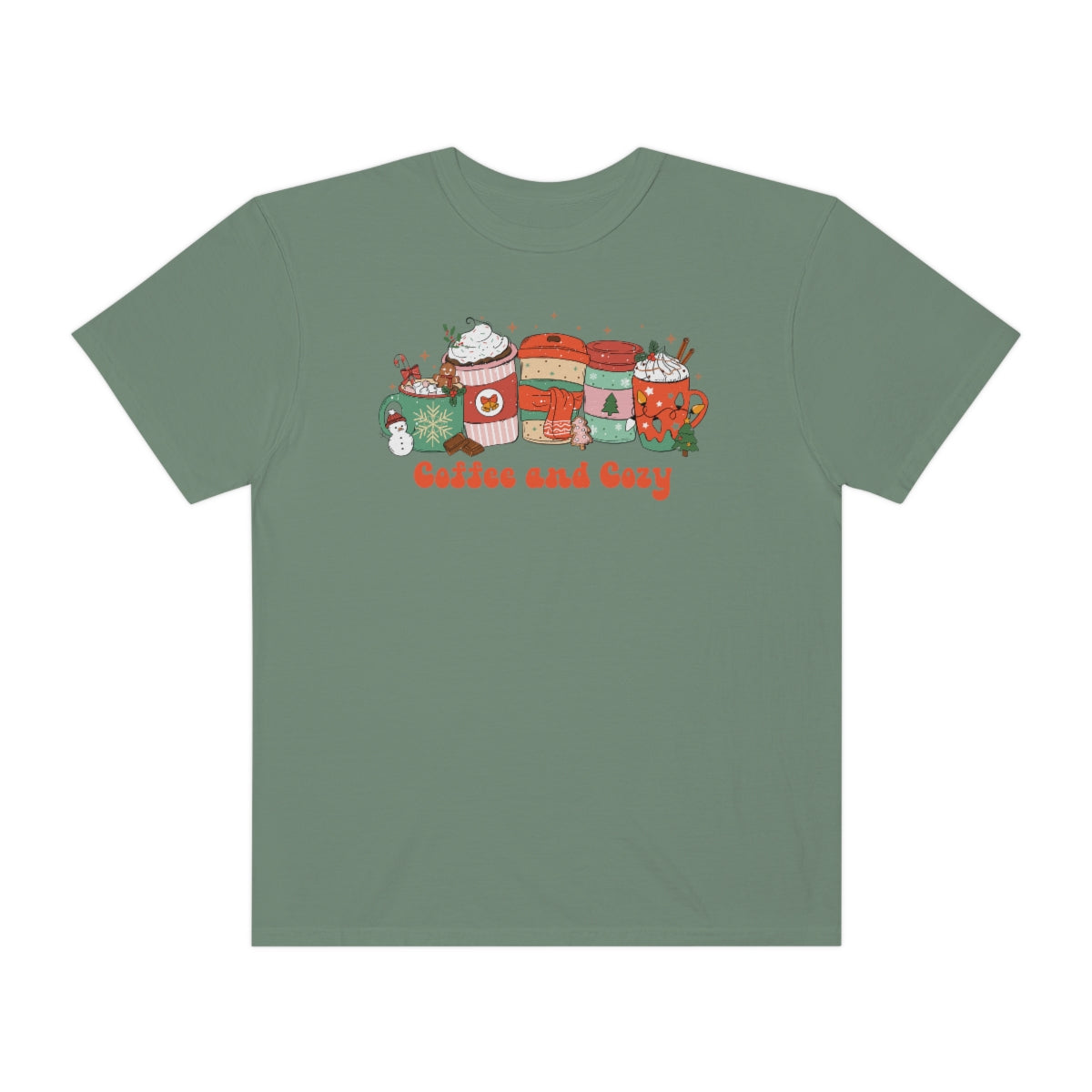 Coffee and Cozy Comfort Colors Retro Christmas Shirt, Christmas Coffee, Peppermint Latte Shirt, Holiday Apparel