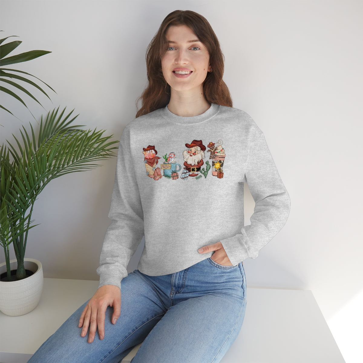 Christmas Coffee Sweatshirt Retro Western Santa