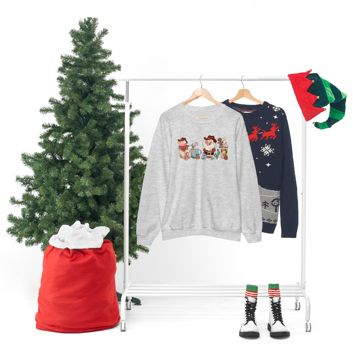 Christmas Coffee Sweatshirt Retro Western Santa