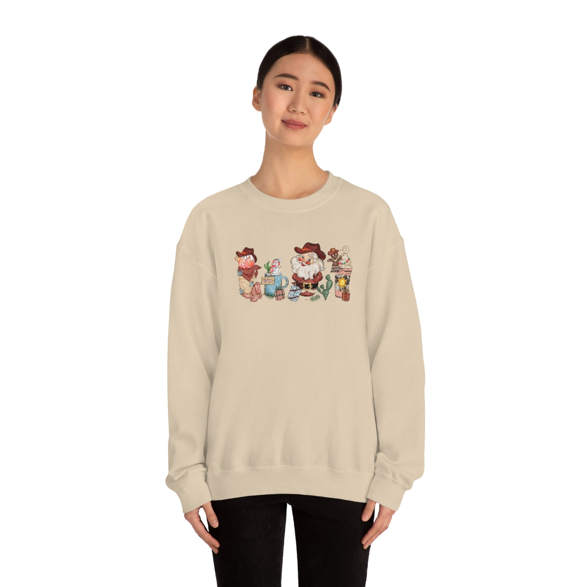 Christmas Coffee Sweatshirt Retro Western Santa