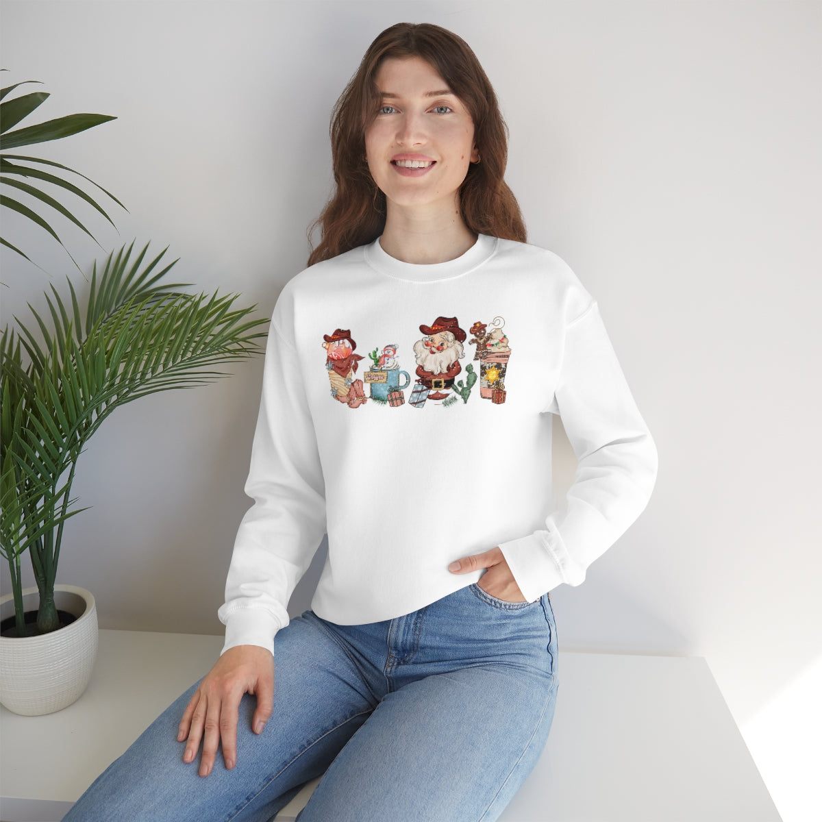 Christmas Coffee Sweatshirt Retro Western Santa