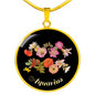 Zodiac Necklace, Aquarius Sign Floral Bouquet Pendant