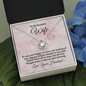 To My Beautiful Wife Love Knot Pendant Necklace Rose Background Message Card