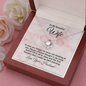 To My Beautiful Wife Love Knot Pendant Necklace Rose Background Message Card
