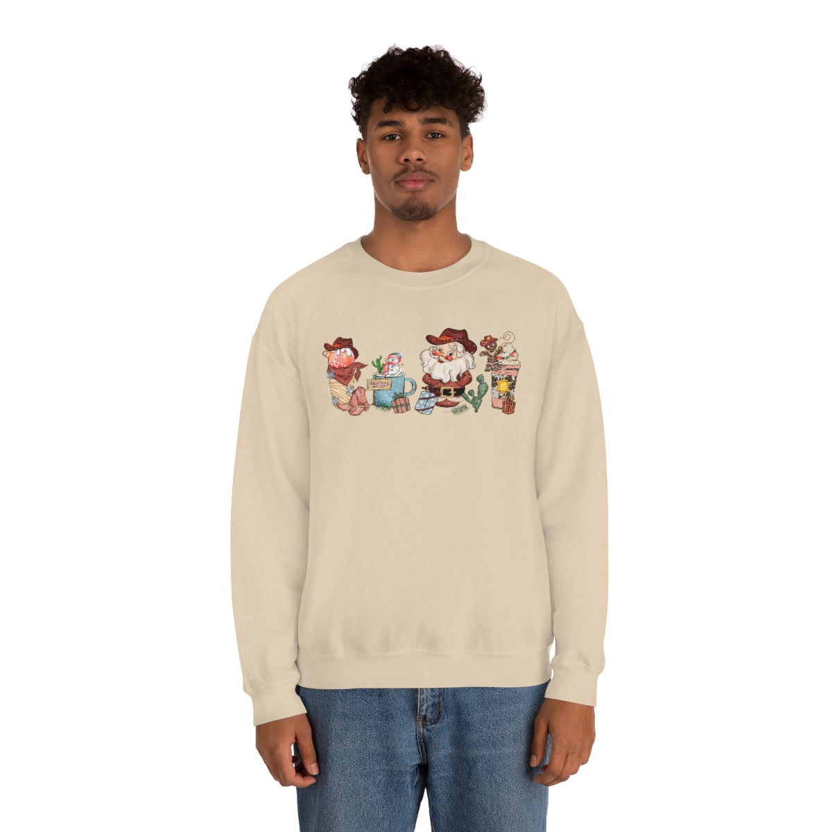 Christmas Coffee Sweatshirt Retro Western Santa