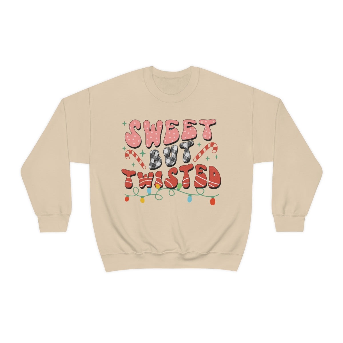 Sweet But Twisted Retro Candy Cane and Buffalo Plaid Christmas Sweatshirt