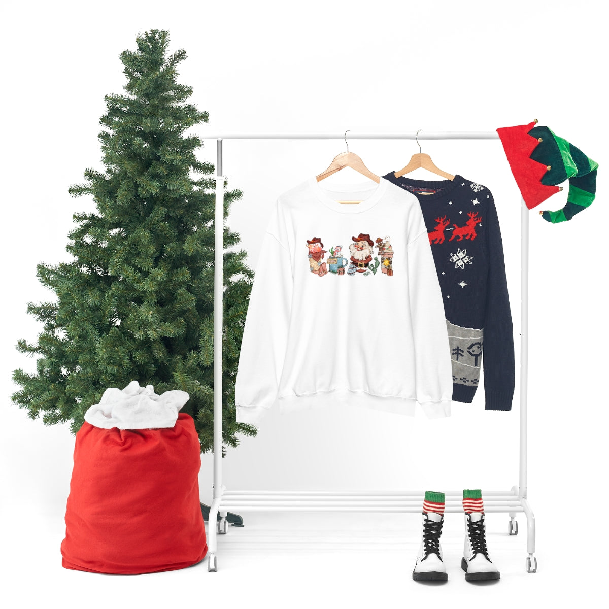 Christmas Coffee Sweatshirt Retro Western Santa