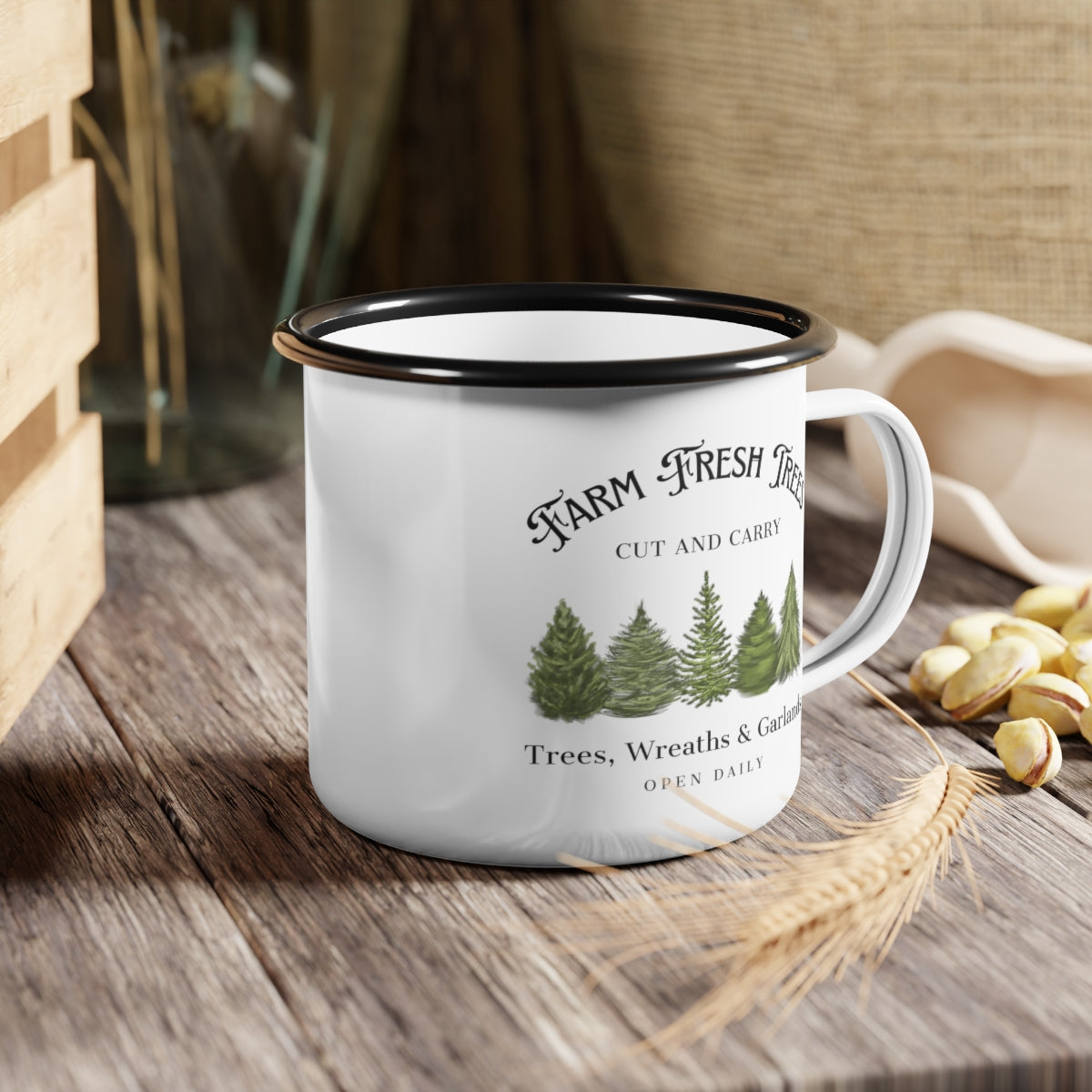 Farm Fresh Trees Sign Enamel Camp Cup Mug