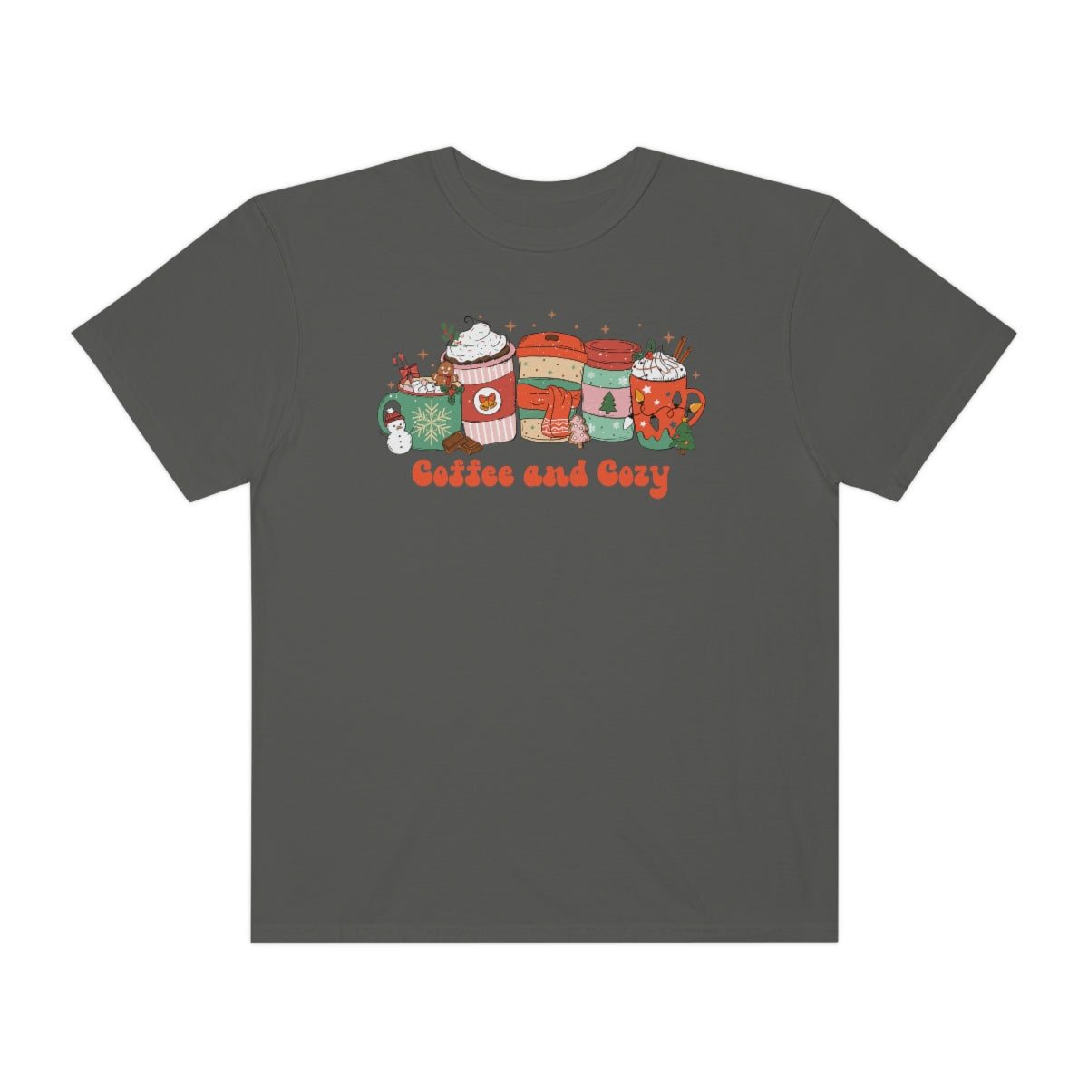 Coffee and Cozy Comfort Colors Retro Christmas Shirt, Christmas Coffee, Peppermint Latte Shirt, Holiday Apparel