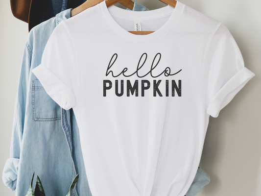 Hello Pumpkin Shirt, Minimalist Fall Tee