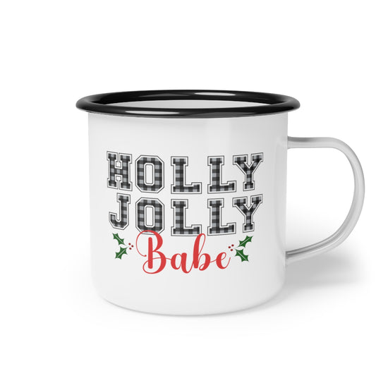 Holly Jolly Babe Black Rim Enamel Camp Cup Mug