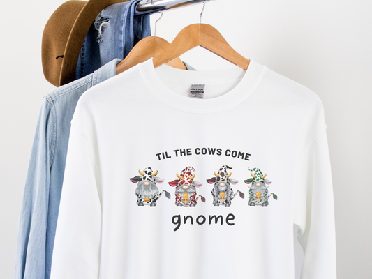 Til The Cows Come Gnome Sweatshirt, Funny Gnome Gifts, Gnome Shirt, Gnomes in Cow Print Sweaters, Winter Gnomes