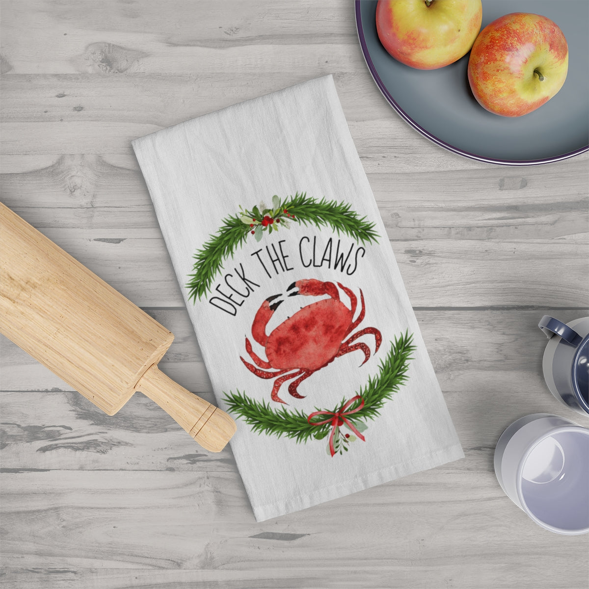 Deck The Claws Crab Christmas Tea Towel