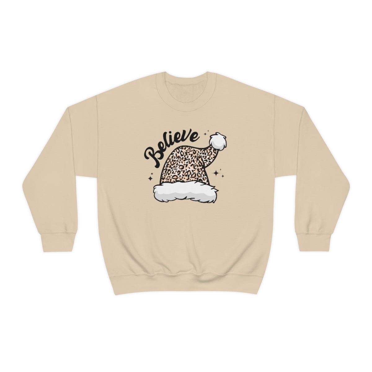 Believe Christmas Sweatshirt Leopard Santa Hat Holiday Apparel