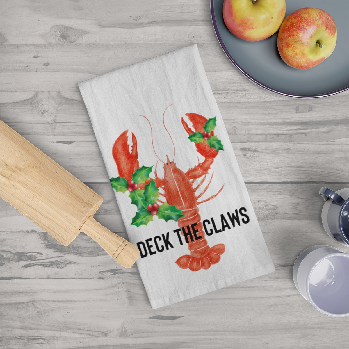 Deck The Claws Lobster Holiday Tea Towel