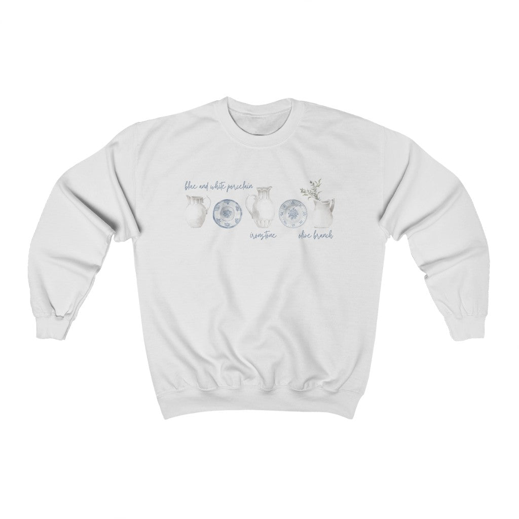Aesthetic Blue and White Porcelain Cottagecore Crewneck Sweatshirt