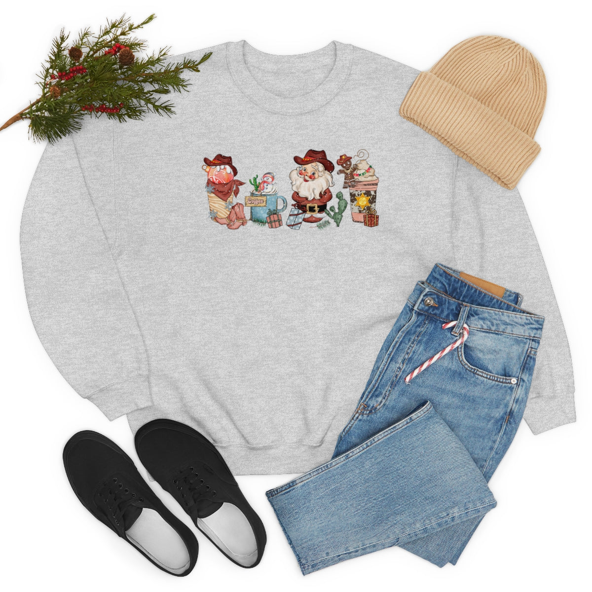 Christmas Coffee Sweatshirt Retro Western Santa