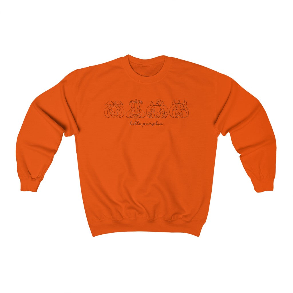 Minimalist Halloween Pumpkin Face Sweatshirt - Featuring Dog, Cat, Bat, and Devil