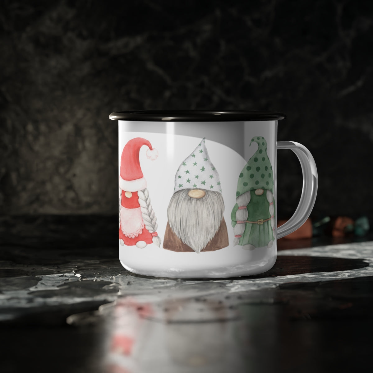 Scandinavian Gnomes Watercolor Enamel Camp Cup Mug