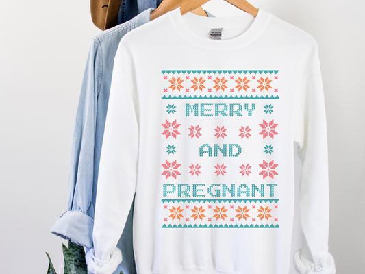 Pregnancy Announcement Ugly Christmas Sweater Merry and Pregnant Sweatshirt