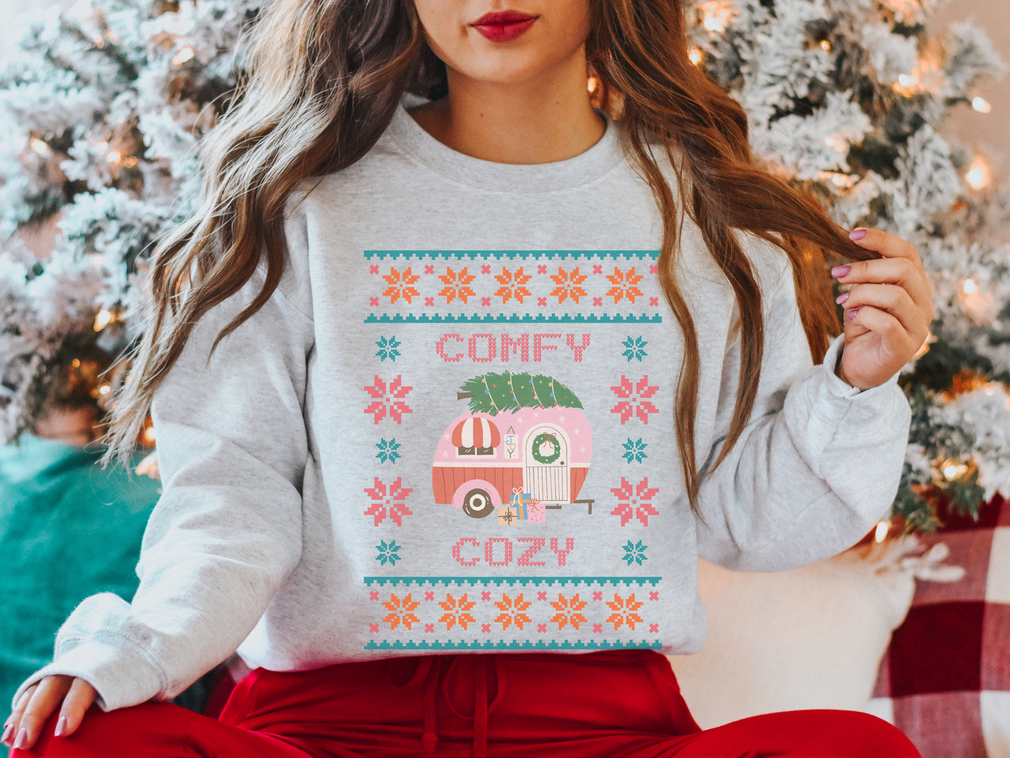 Comfy Cozy Retro Camper Ugly Christmas Sweater Sweatshirt