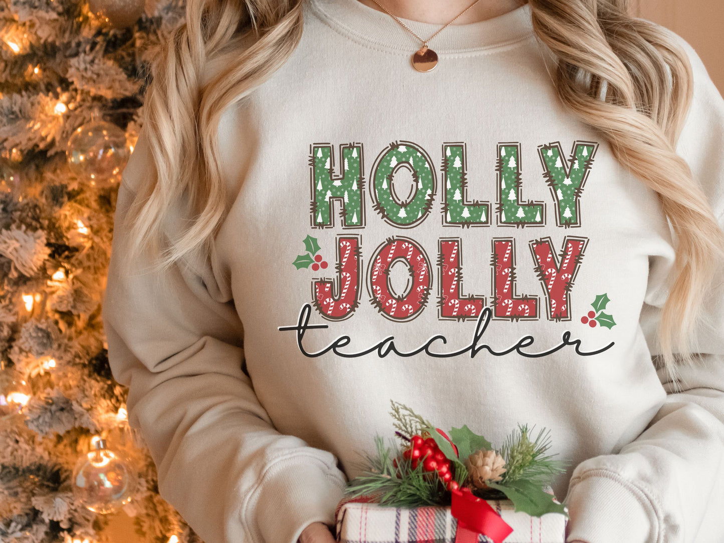 Holly Jolly Teacher Christmas Sweatshirt