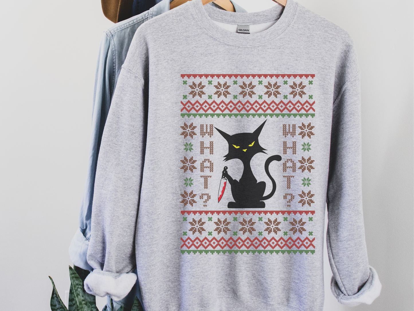 Ugly Sweater Cat with Knife Sweatshirt