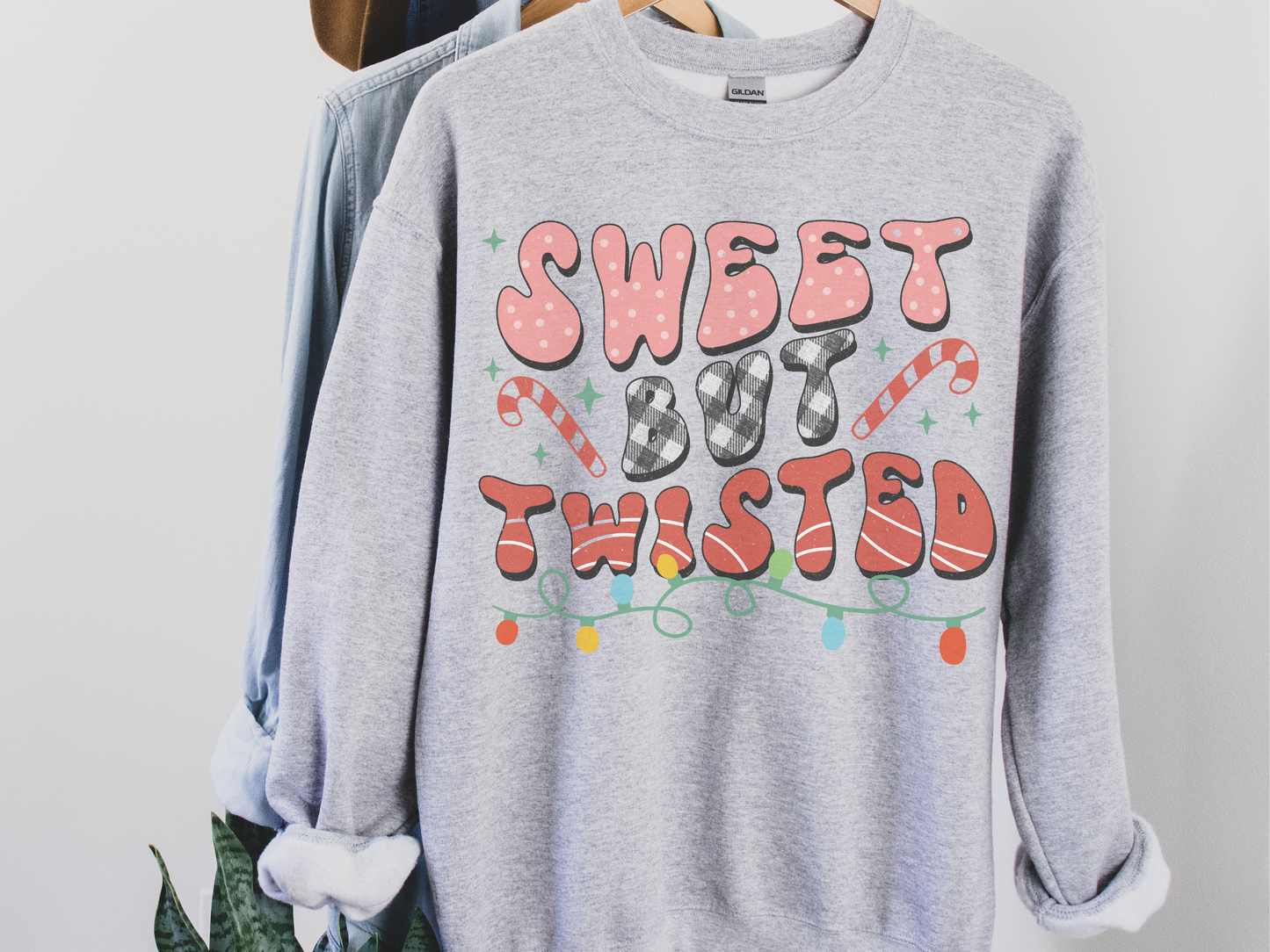 Sweet But Twisted Retro Candy Cane and Buffalo Plaid Christmas Sweatshirt