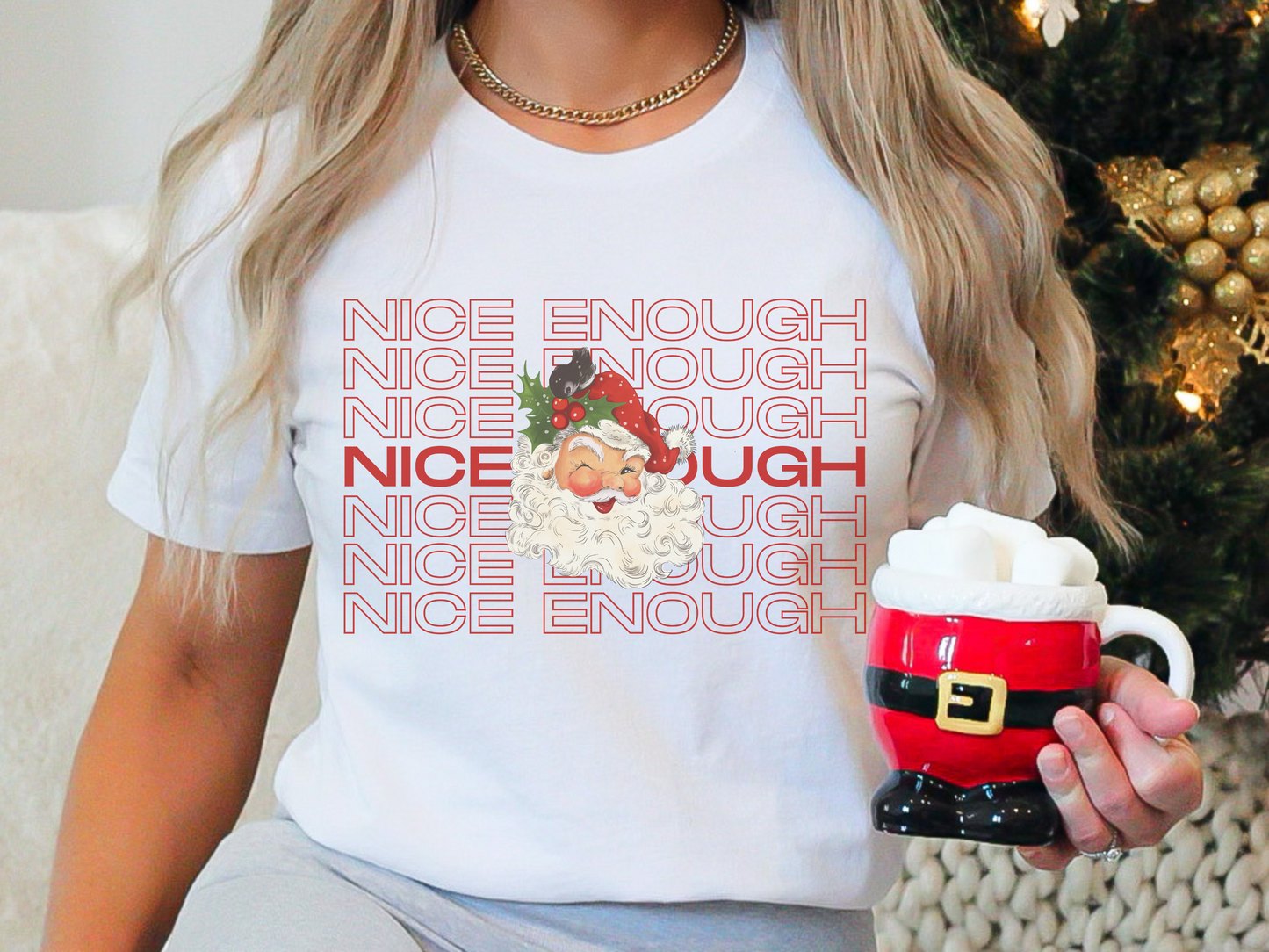 Naughty Nice Enough Funny Holiday Retro Santa Shirt