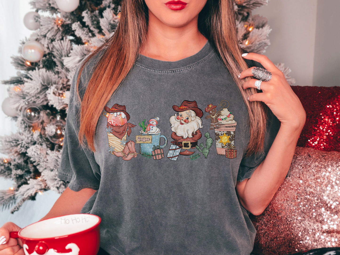 Coffee Christmas Cheer Tshirt Retro Country Christmas Shirt in Comfort Colors Pepper