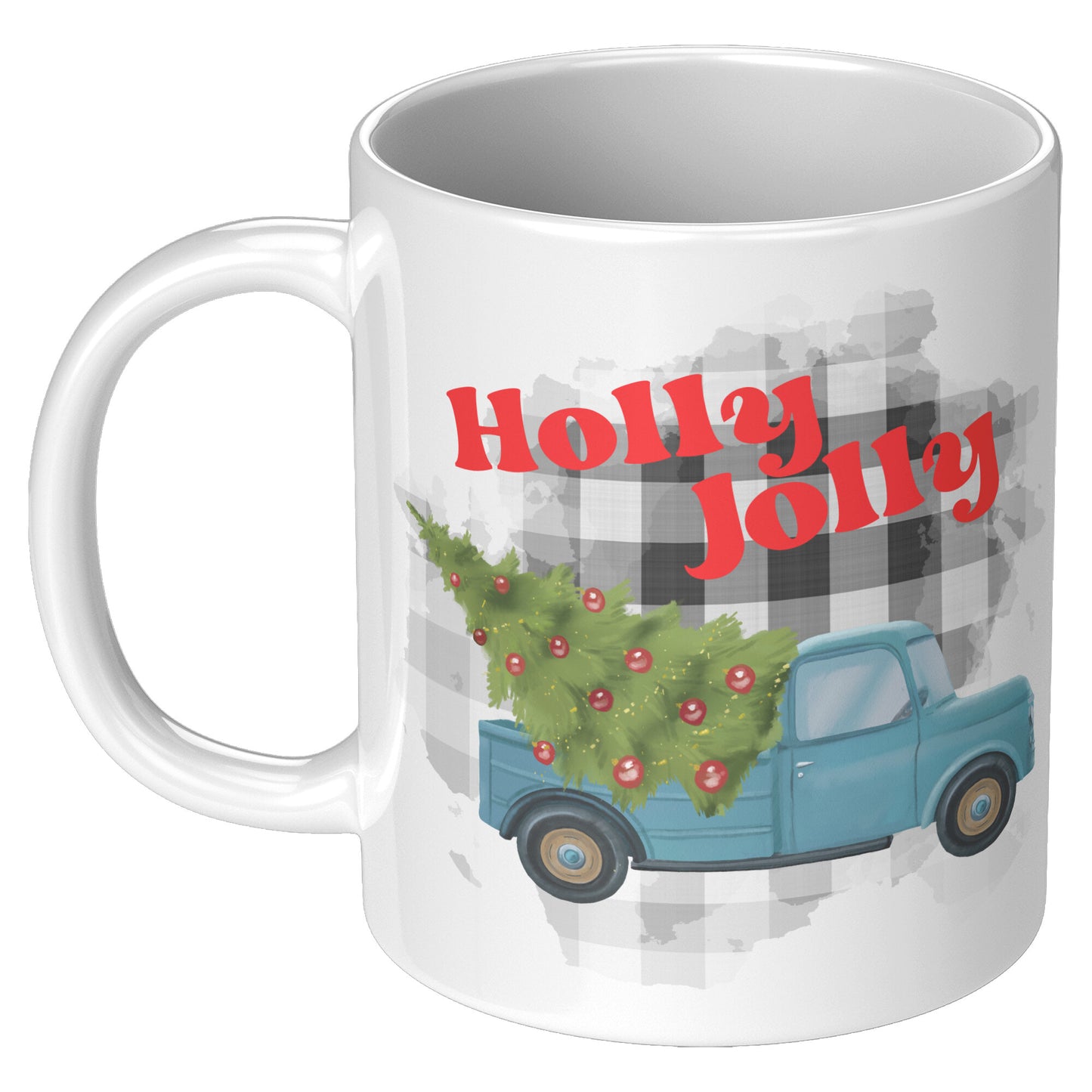 Holly Jolly Christmas Truck Buffalo Plaid Mug