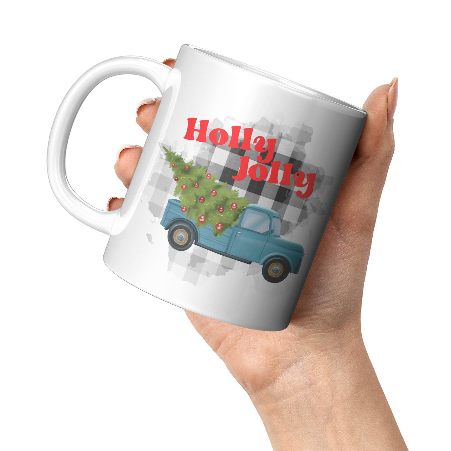 Holly Jolly Christmas Truck Buffalo Plaid Mug